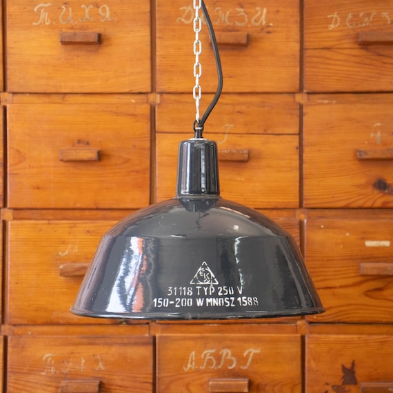 Vintage Hungarian Industrial Enamel Pendant Lamp 1960s