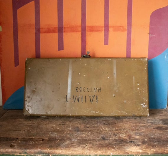 Large Vintage Metal Army Suitcase