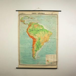 Mappa fisica d'epoca del Sud America 1967
