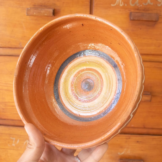 Vintage Romanian Pottery Bowl, Hand-Painted Folk Ceramic Bowl