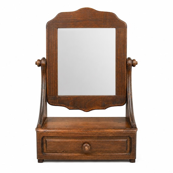 Vintage Rustic Table-Top Vanity Mirror with Drawer