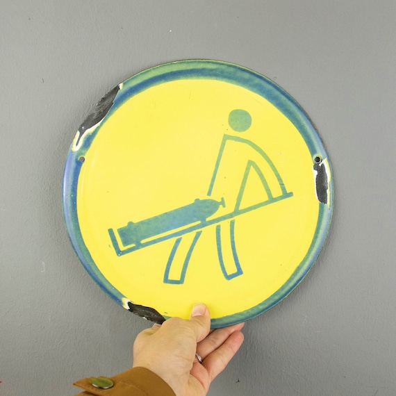 Vintage Bulgarian Porcelain Enamel Safety Sign