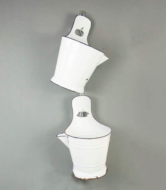 Vintage White Porcelain Enamel Bucket from Hungary