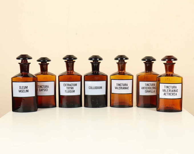 Vintage Amber Apothecary Bottles