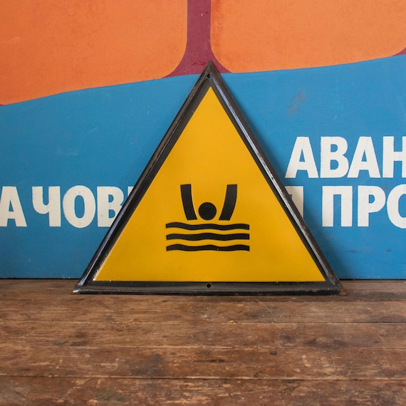 Rare Vintage Enamel Warning Sign "No Swimming"