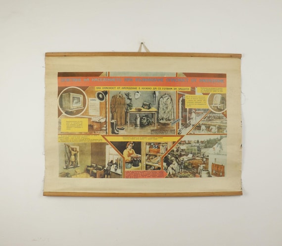 Vintage Poster Instruction Board from the Cold War Period