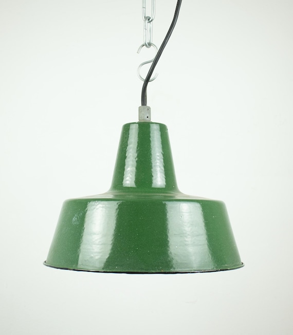 Vintage Industrial Dark-green Enamel Pendant Lamp