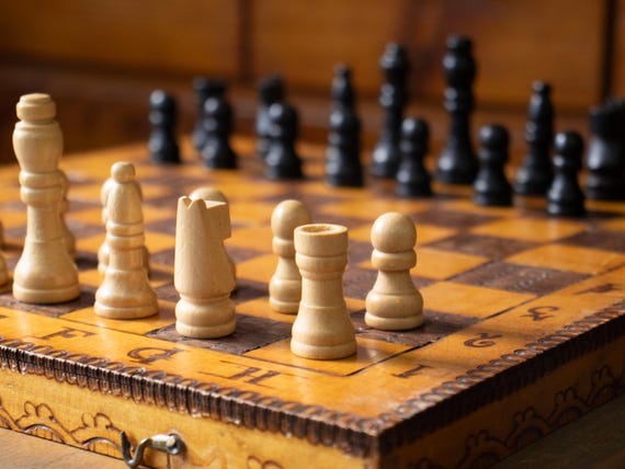 Vintage Wooden Chess and Backgammon Set, Pyrography Folk Art Board