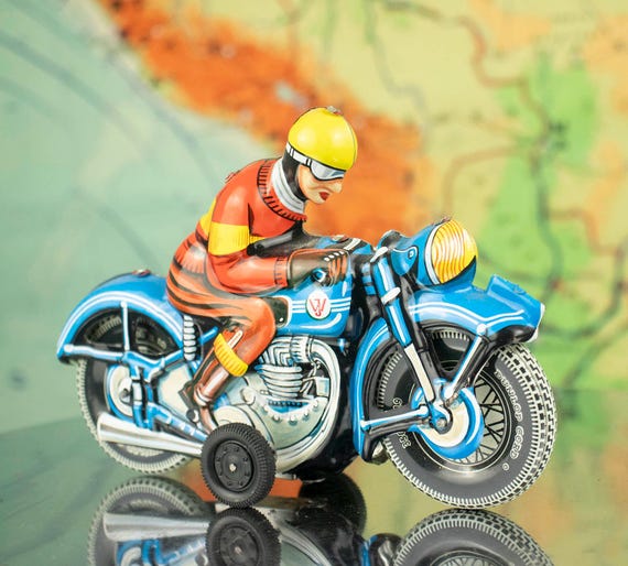 Vintage Friction Tin Toy Motorbike by Joseph Wagner, West Germany
