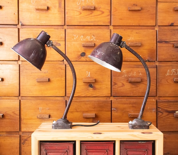 Pair of Vintage Hungarian Industrial Desk Lamps, 1970s Adjustable Workshop Lights