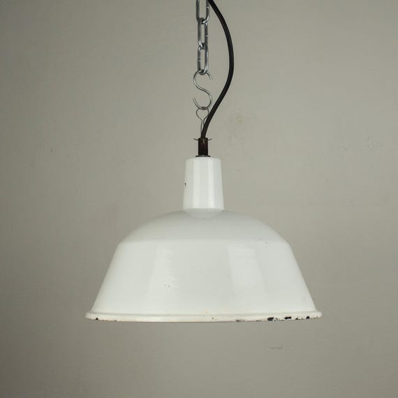 Vintage White Enamelled Lampshade made in Hungary
