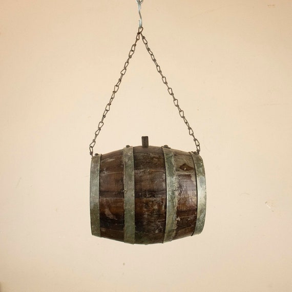 Vintage Water Keg, Old Carriage Barrel, Painted Wooden Liquor Barrel