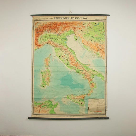 Vintage Physical Map of the Apennine Peninsula 1959