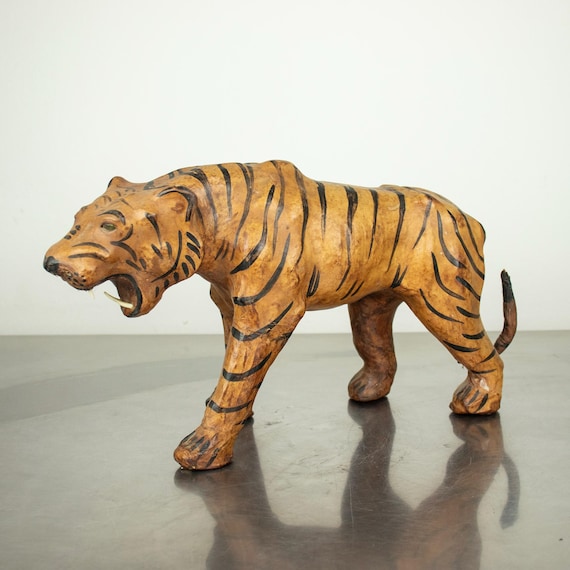 Vintage Leather Wrapped Tiger  Figurine