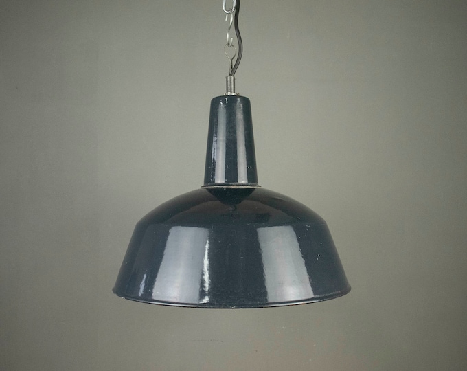 Vintage Blue Industrial Enamelled Lampshade with a Long Top made in Hungary
