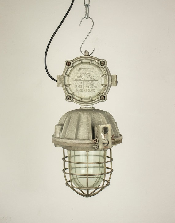 Vinatge Industrial Caged Lamp made in Poland