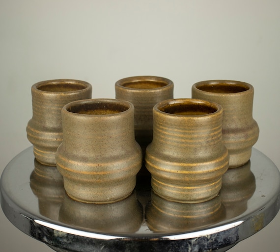 Set of 5 Vintage Stoneware Cups