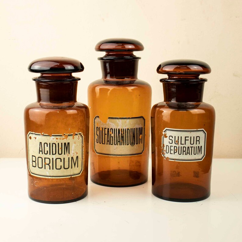 Set of 3 Large Vintage Apothecary Jars Big Amber Apothecary Etsy