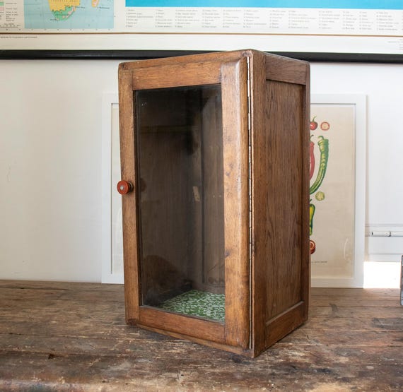 Vintage Wooden German Vitrine Cabinet D.R.G.M