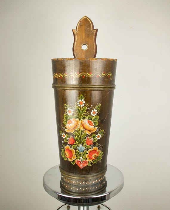 Vintage Hand-Painted Wooden Bucket