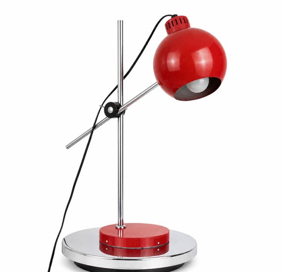 Vintage Red Adjustable Desk Lamp, Space Age Table Lamp