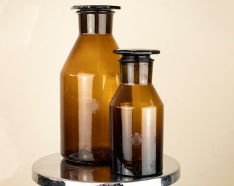 Set of 2 Large Vintage JENA Apothecary Jars, Big Amber Apothecary Jars