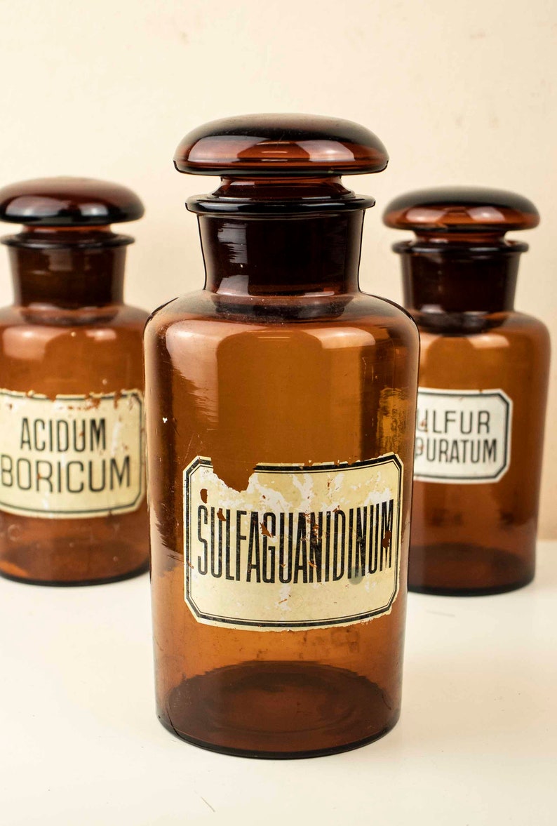 Set of 3 Large Vintage Apothecary Jars Big Amber Apothecary Etsy