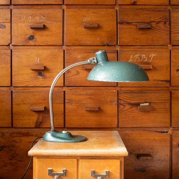 Vintage Hungarian Bauhaus Style Desk Lamp, Green Industrial Metal Table Lamp