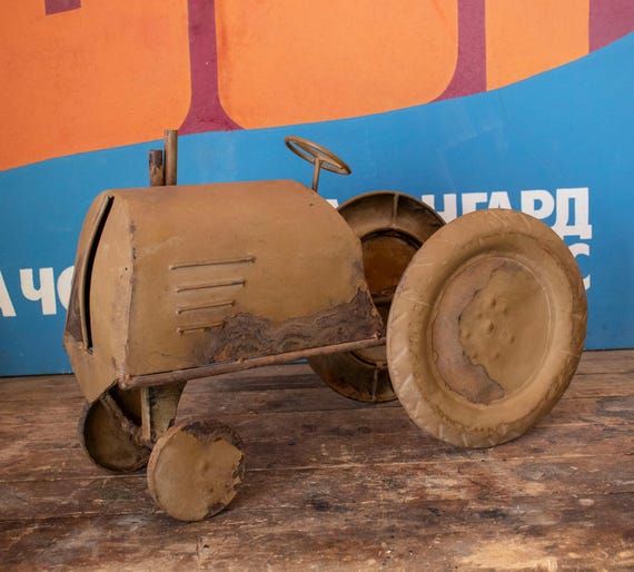 Large Vintage Homemade Metal Tractor