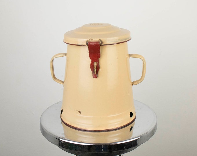Vintage Hungarian Beige Enamel Fat Pot