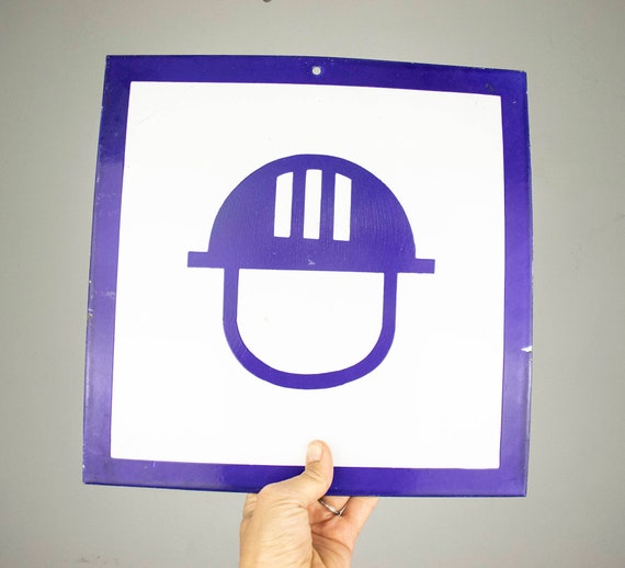 Vintage Enamel Factory Sign "Place for Helmets"