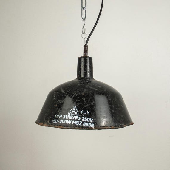 Vintage Hungarian Black Enamel Lamp