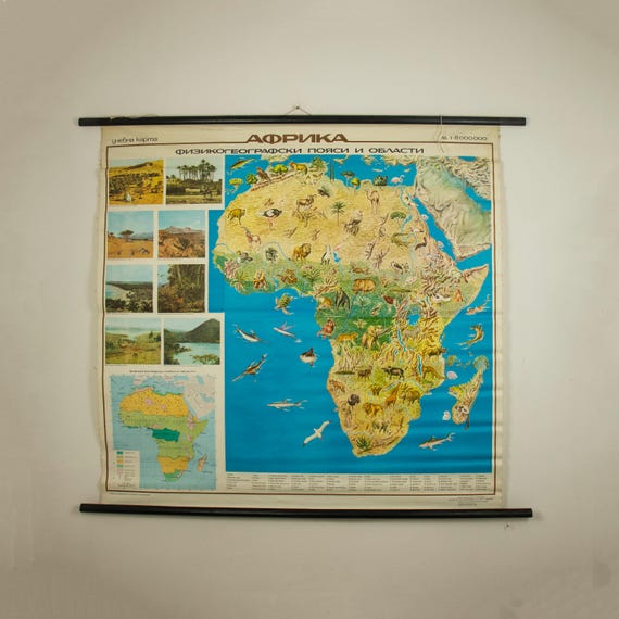 Vintage School Map of Africa's Fauna
