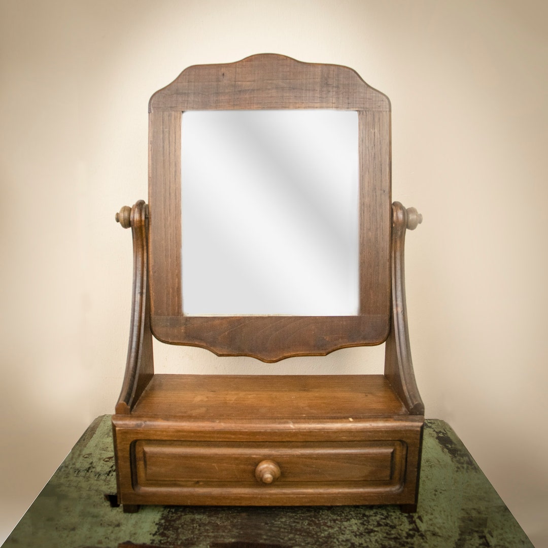 Vintage Wooden Vanity Mirror Etsy