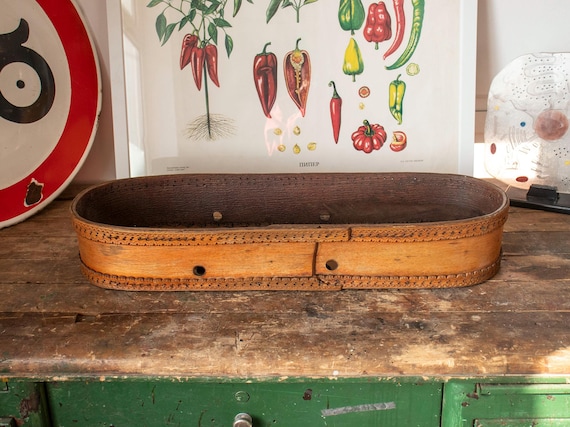 Handmade 1930s Romanian Wooden Bread Box, Traditional Backpack Bread Carrier