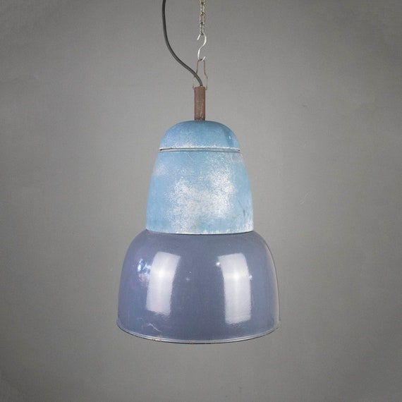 Large Industrial Enamel Lamp Shade with Cast-iron Top