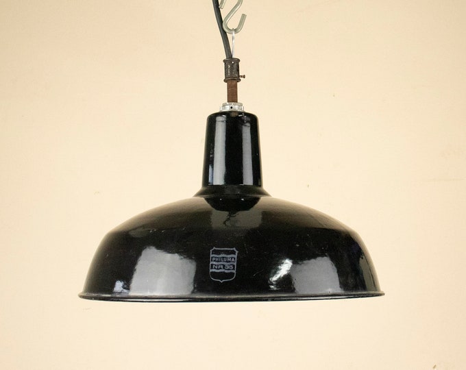 Vintage Black Enamel Lamp by Reluma from the 1940s