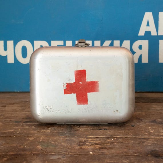 Small  Vintage Military Metal Red Cross Box