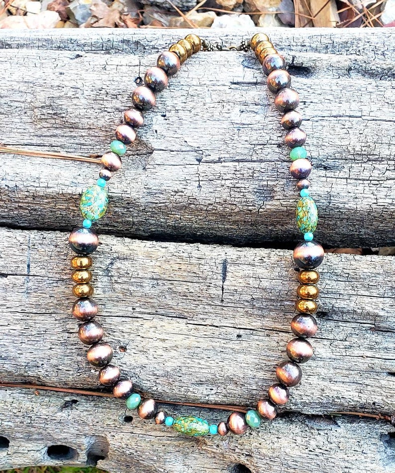 Copper indian Pearl/'sgreen stones