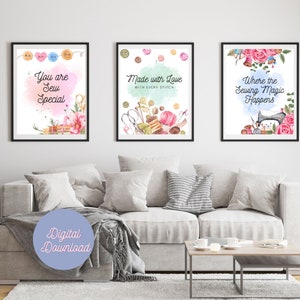 3 Sewing Posters Set / Wall Art / Craft Room Decor / Printable / Digital Download