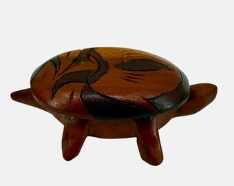 Turtle Tortoise Wooden Hand Carved w/Lid Jewelry Trinket Box 6.25" Long Vintage