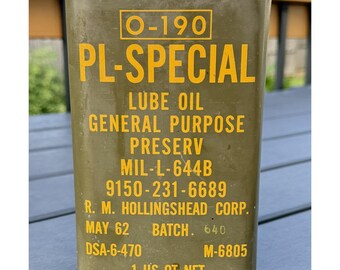 PL-SPECIAL Lube Oil 0-190 Lubricating Oil Militaria 1/2 Full Can May 1962 Vtg