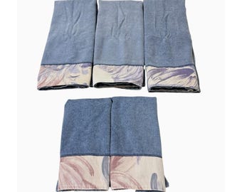 Fieldcrest Lustre Set 3 Hand Towel 2 Fingertip Towel Light Blue Cream Vtg READ
