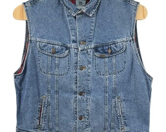 Lee Jean Authentic Jacket Vest Men's XXL Trucker Plaid Flannel Lined Cotton Vtg
