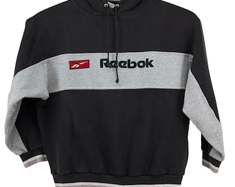 Reebok Hoodie Mens L Two-Tone Sweatshirt Embroidered Logo 90s USA Retro Vtg