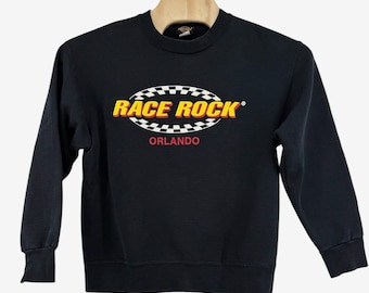 Nascar Sweatshirt Race Rock Orlando Mens LG Black Crewneck 90s USA Restaurant
