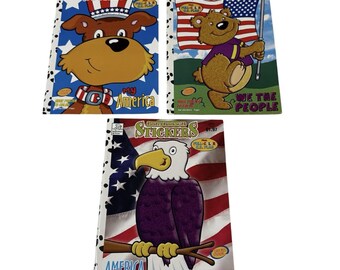 3 Dalmatian Press Patriotic Poster Book w/Stickers Poster to Color 2001 NOS Vtg