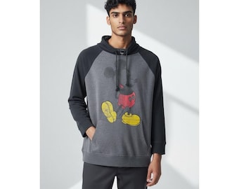 Disney Mickey Mouse Sweatshirt Mens XXL Gray Black Hoodie Graphic Pullover Vtg