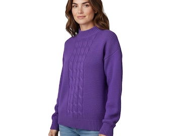 Bristol Court Cable Knit Sweater Mock Neck Women Large Purple Soft Thailand Vtg