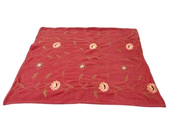 Handmade Throw Fleece Lap Blanket Coral Embroidered Floral 68"x58" Vintage